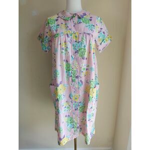 Vintage Women's Snap Front Short Sleeve Duster Robe House Dress - Size Small